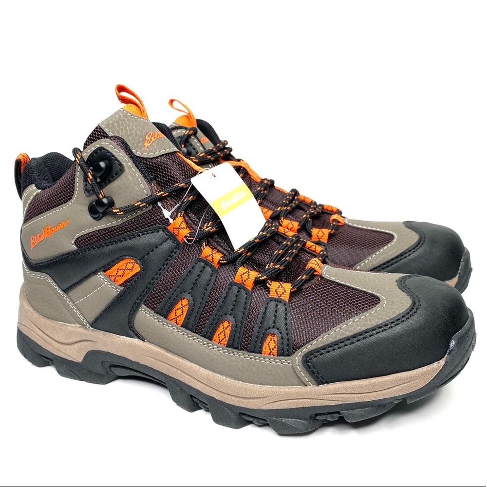 New Eddie Bauer Men’s Size 9 Bungee Cord Orange/ Gray Lake Wood Hiking Boots